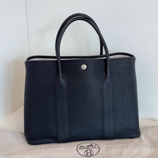 閒置新 Hermes愛馬仕 黑銀GardenParty36全皮花園包 Z刻-0