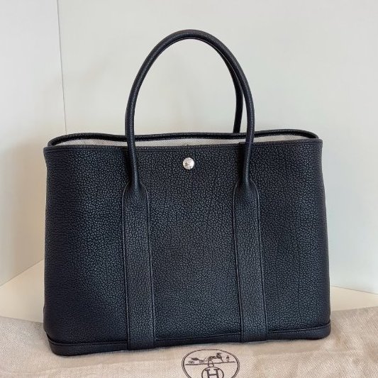 閒置新 Hermes愛馬仕 黑銀GardenParty36全皮花園包 Z刻-1