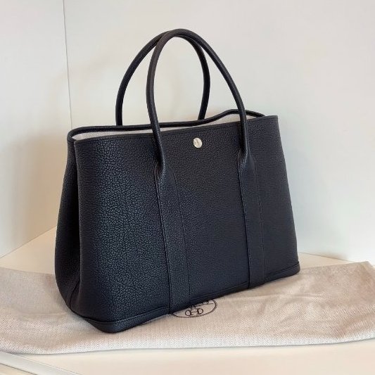 閒置新 Hermes愛馬仕 黑銀GardenParty36全皮花園包 Z刻-2