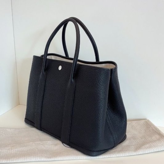 閒置新 Hermes愛馬仕 黑銀GardenParty36全皮花園包 Z刻-3