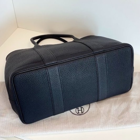 閒置新 Hermes愛馬仕 黑銀GardenParty36全皮花園包 Z刻-5