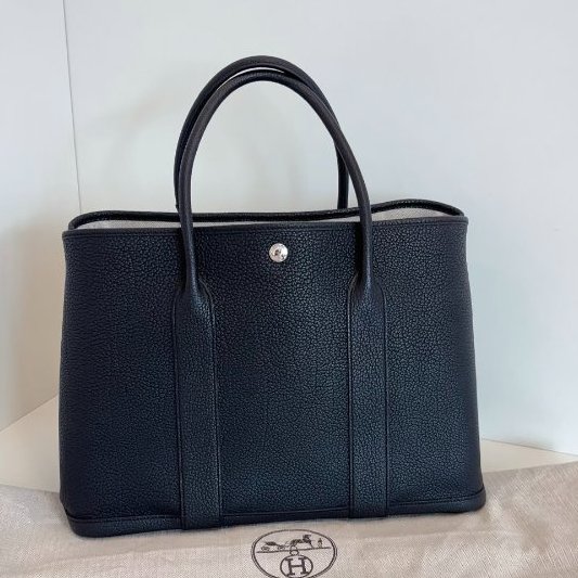 閒置新 Hermes愛馬仕 黑銀GardenParty36全皮花園包 Z刻-6