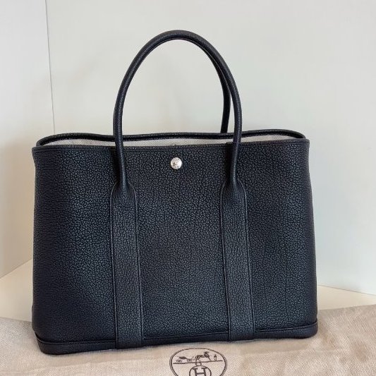 閒置新 Hermes愛馬仕 黑銀GardenParty36全皮花園包 Z刻-7