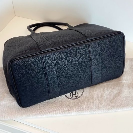 閒置新 Hermes愛馬仕 黑銀GardenParty36全皮花園包 Z刻-8