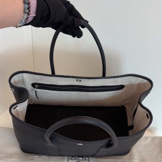 閒置新 Hermes愛馬仕 黑銀GardenParty36全皮花園包 Z刻-9