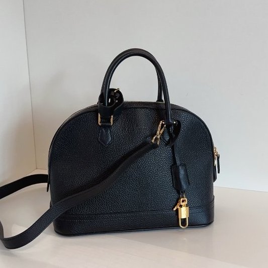 路易威登/Louis Vuitton 全皮黑金荔枝皮 Alma BB 手提包-6