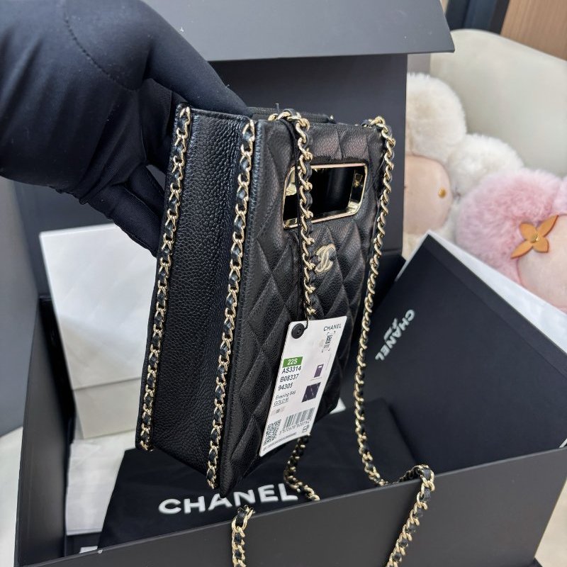 全新品 香奈兒/Chanel 黑金荔枝紋羊皮tote鏈條包 芯片款-2