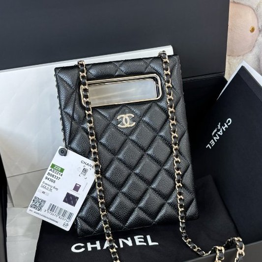 全新品 香奈兒/Chanel 黑金荔枝紋羊皮tote鏈條包 芯片款-5