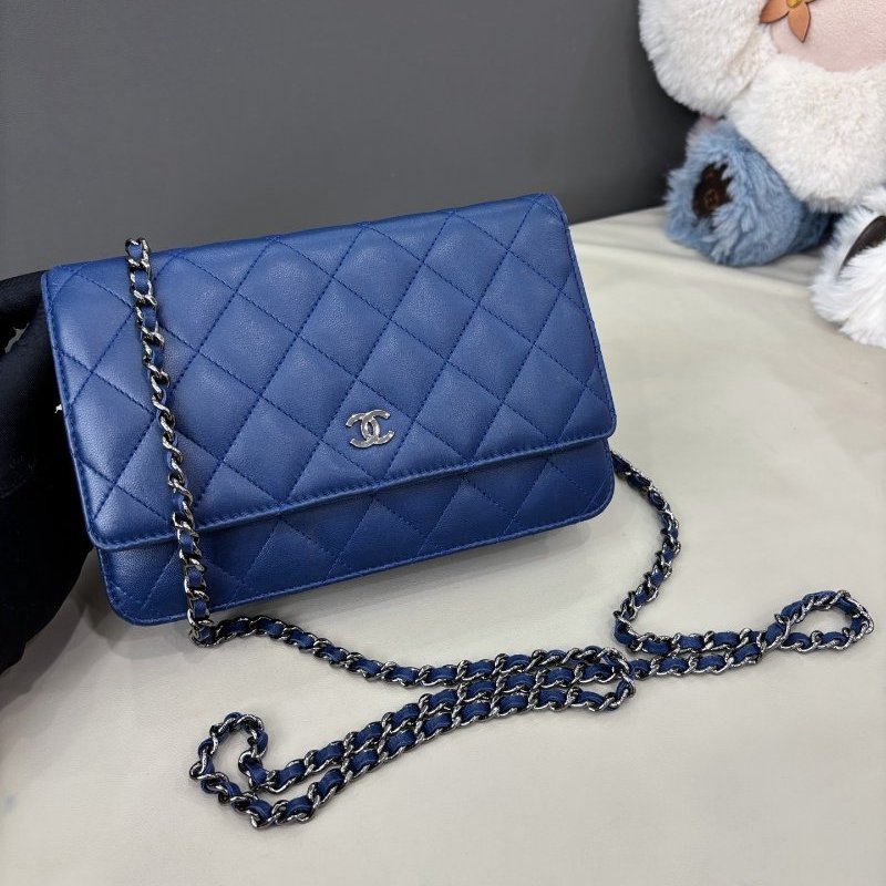 香奈兒/Chanel 藍色羊皮woc菱格紋鏈條包-0