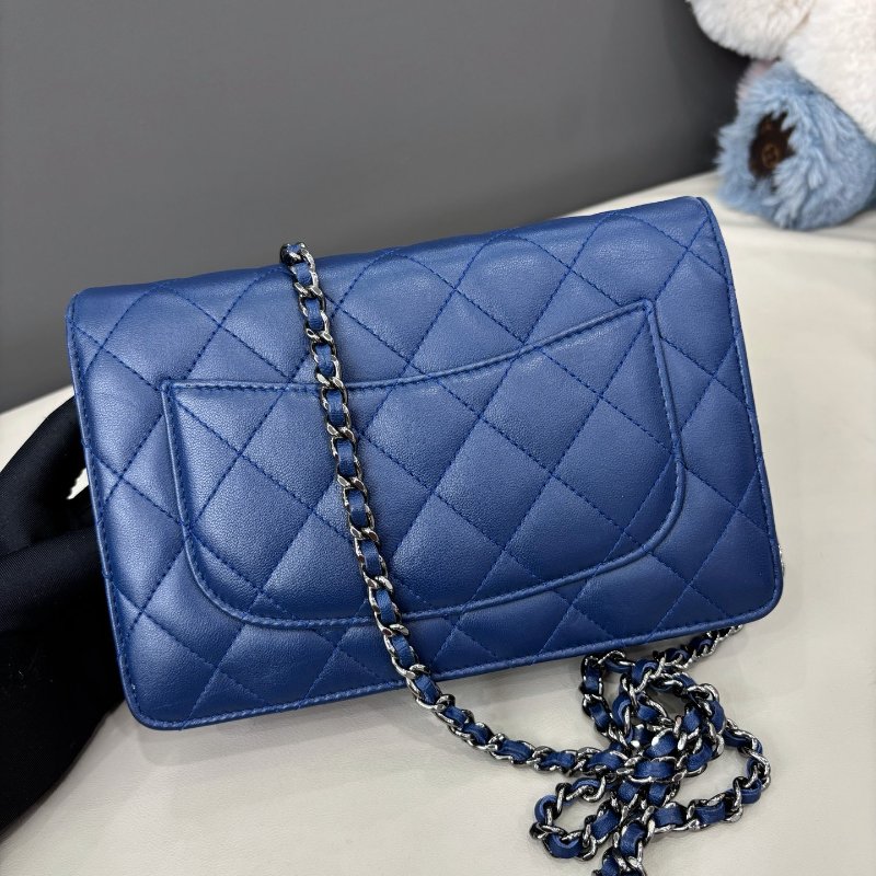 香奈兒/Chanel 藍色羊皮woc菱格紋鏈條包-2