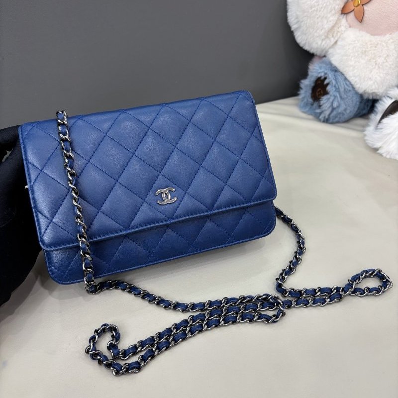 香奈兒/Chanel 藍色羊皮woc菱格紋鏈條包-5