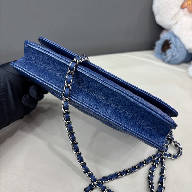 香奈兒/Chanel 藍色羊皮woc菱格紋鏈條包-7