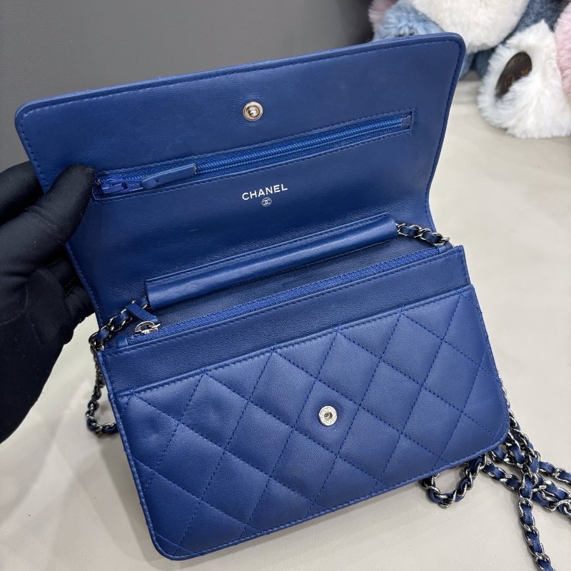 香奈兒/Chanel 藍色羊皮woc菱格紋鏈條包-8