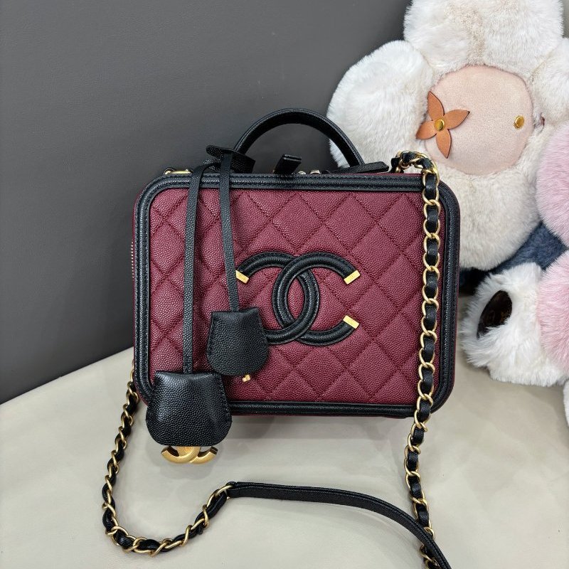 近新品 香奈兒/Chanel 紅黑拼色Vanity Case中號相機包-6