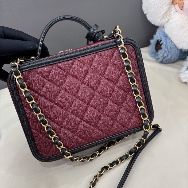 近新品 香奈兒/Chanel 紅黑拼色Vanity Case中號相機包-7