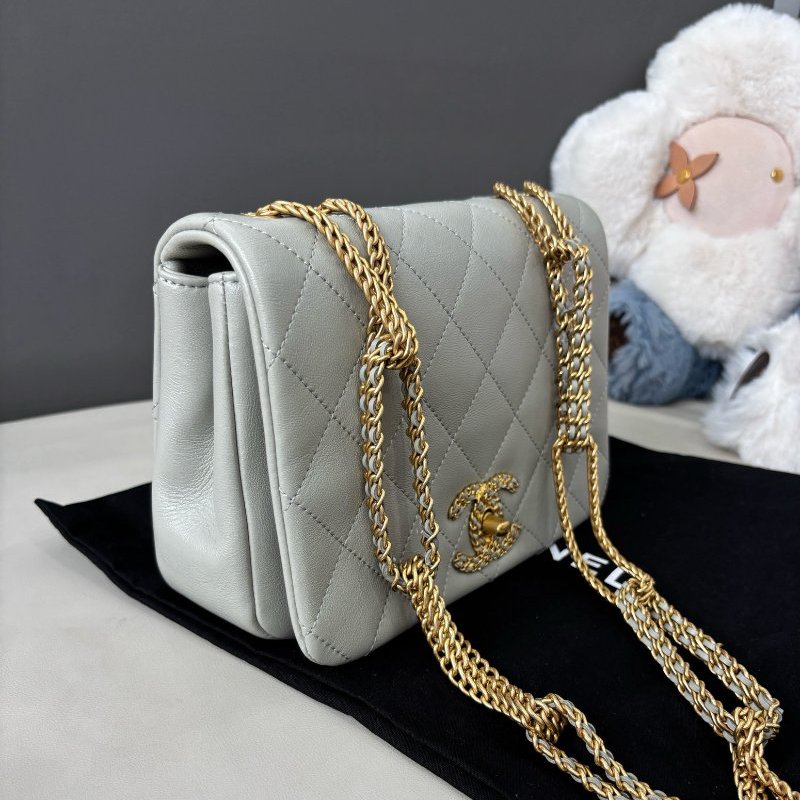 近新品 香奈兒/Chanel 淺灰色瀑佈鏈條肩背包 芯片款-2
