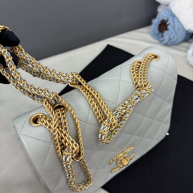 近新品 香奈兒/Chanel 淺灰色瀑佈鏈條肩背包 芯片款-4