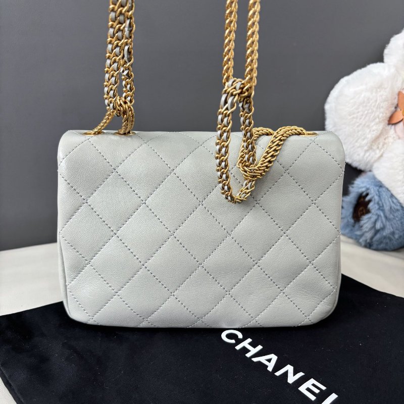 近新品 香奈兒/Chanel 淺灰色瀑佈鏈條肩背包 芯片款-6