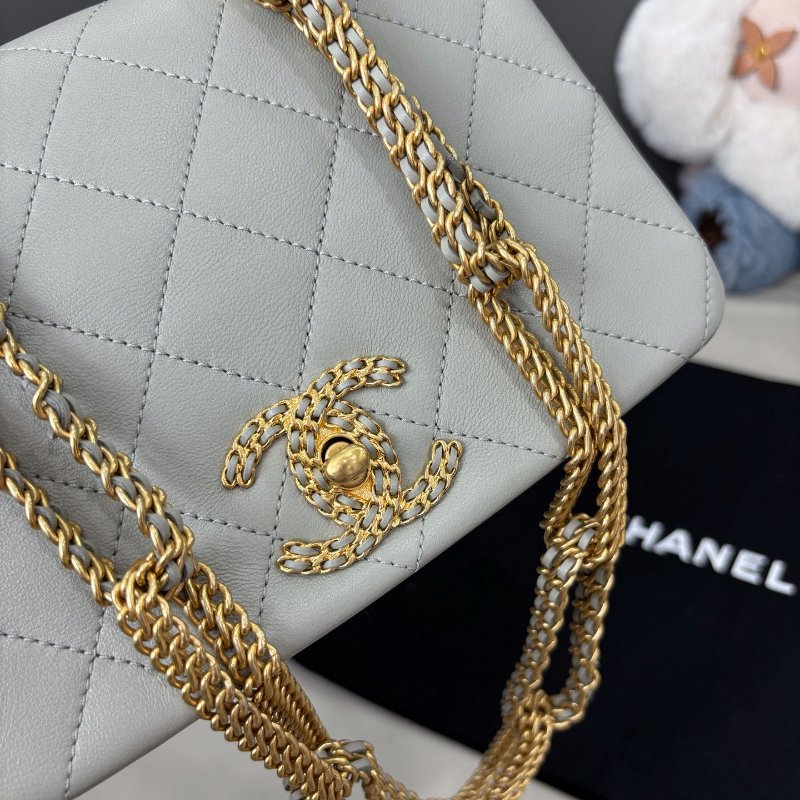 近新品 香奈兒/Chanel 淺灰色瀑佈鏈條肩背包 芯片款-9