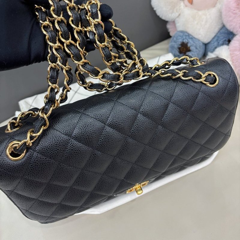 香奈兒/Chanel 黑金荔枝紋牛皮Jumbo鏈條包-3