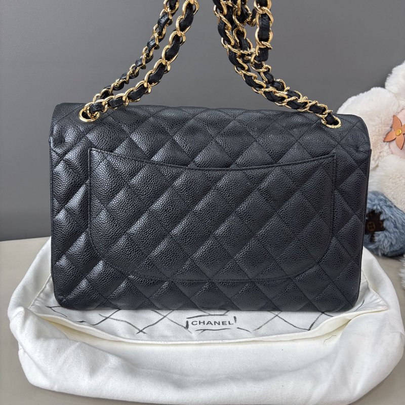 香奈兒/Chanel 黑金荔枝紋牛皮Jumbo鏈條包-6