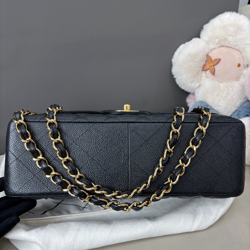 香奈兒/Chanel 黑金荔枝紋牛皮Jumbo鏈條包-7