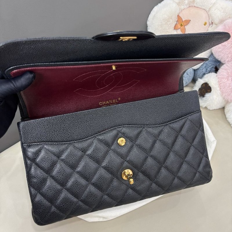 香奈兒/Chanel 黑金荔枝紋牛皮Jumbo鏈條包-8