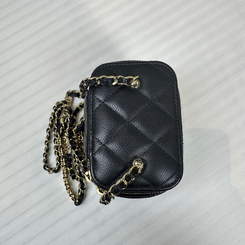 香奈兒/Chanel Small Vanity with Chain 經典小型金扣黑色牛皮 鍊帶盒子包化妝包斜背包10×7×9cm-2