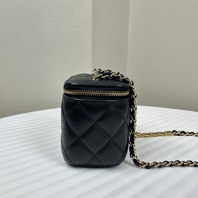 香奈兒/Chanel Small Vanity with Chain 經典小型金扣黑色牛皮 鍊帶盒子包化妝包斜背包10×7×9cm-5