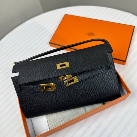 愛馬仕/Hermes Kelly To Go 金扣黑色Epsom皮革斜背包20x3x12cm
