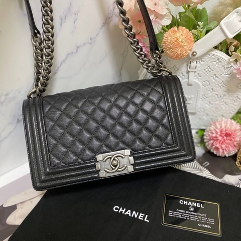 Chanel BOY 25荔枝皮 黑銀 🏅