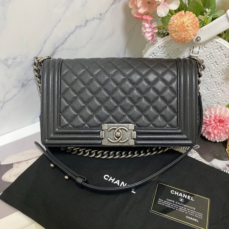 Chanel BOY 25荔枝皮 黑銀 🏅-1