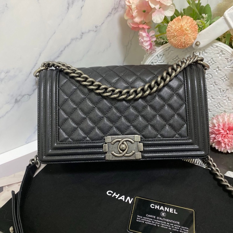 Chanel BOY 25荔枝皮 黑銀 🏅-2