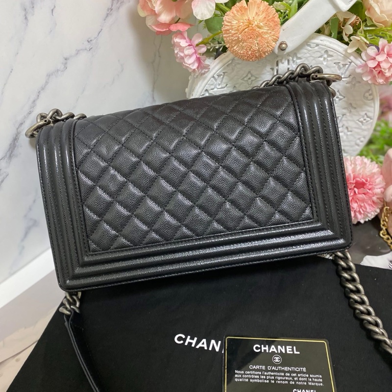 Chanel BOY 25荔枝皮 黑銀 🏅-4