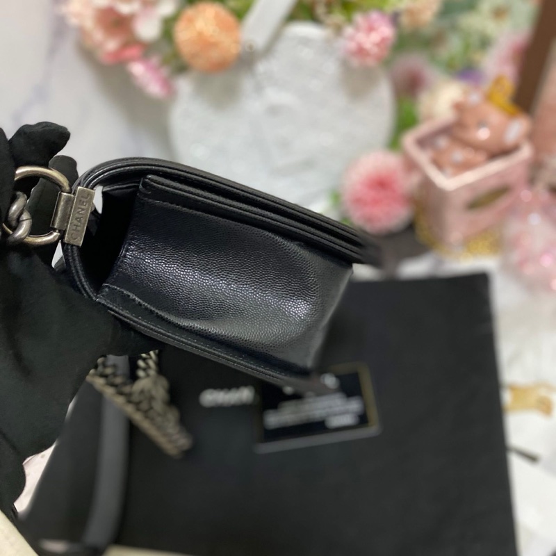 Chanel BOY 25荔枝皮 黑銀 🏅-5