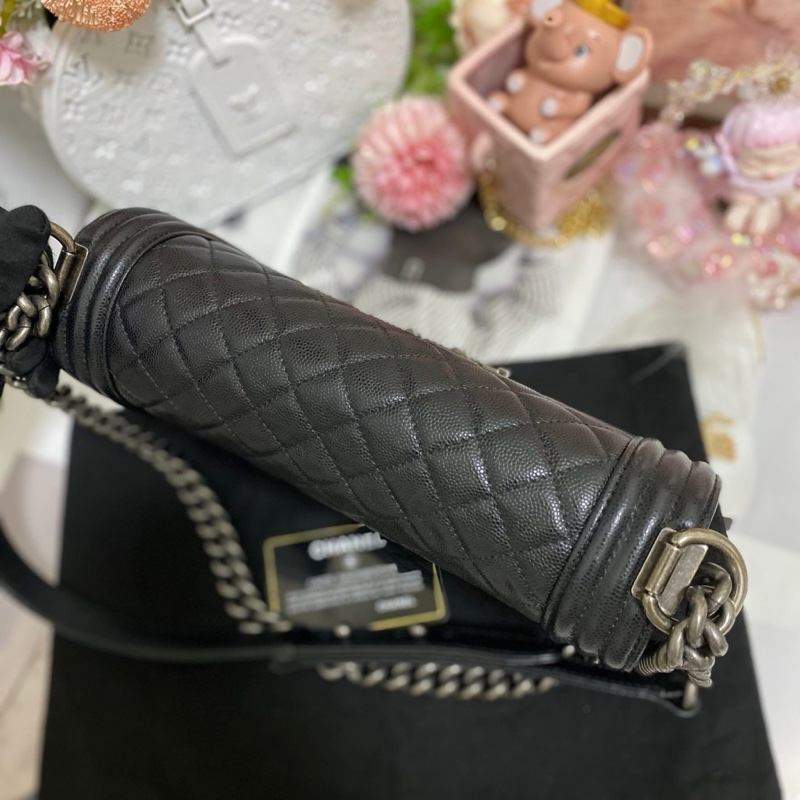 Chanel BOY 25荔枝皮 黑銀 🏅-9
