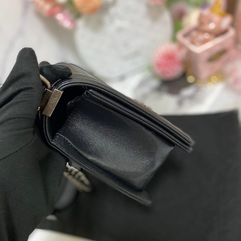 Chanel BOY 25荔枝皮 黑銀 🏅-12