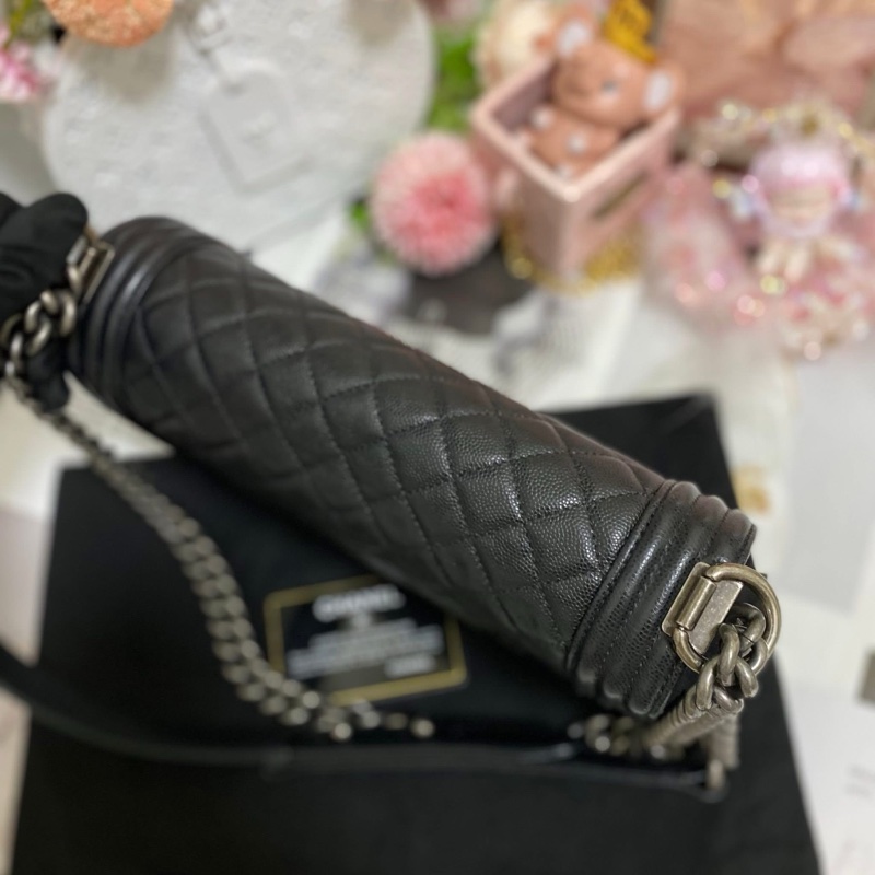 Chanel BOY 25荔枝皮 黑銀 🏅-13