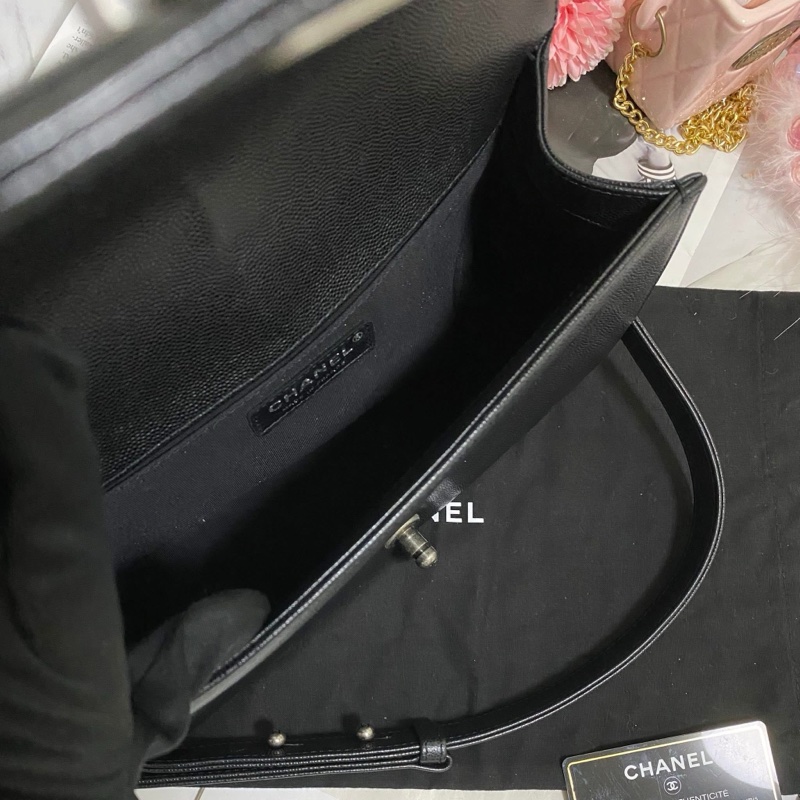 Chanel BOY 25荔枝皮 黑銀 🏅-19