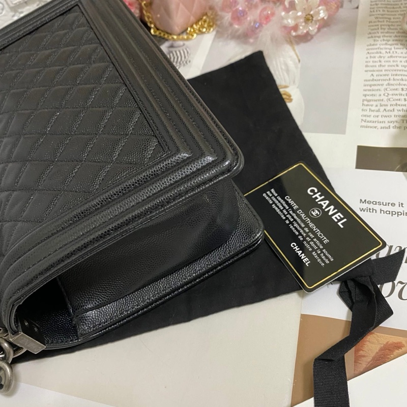Chanel BOY 25荔枝皮 黑銀 🏅-23