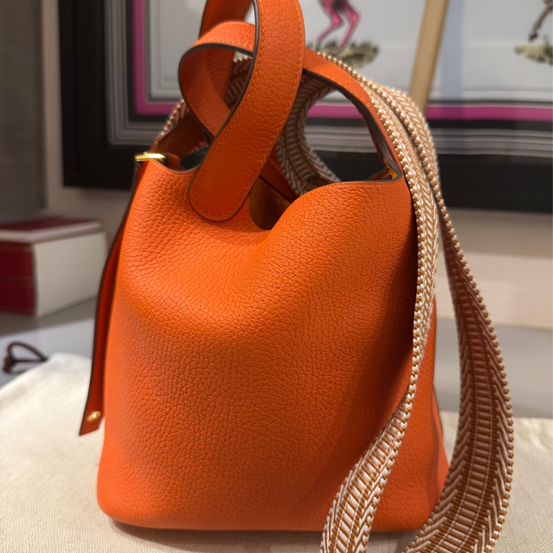 Hermes 98新閒置品 Picotin18菜籃子/愛馬仕橘金扣-3