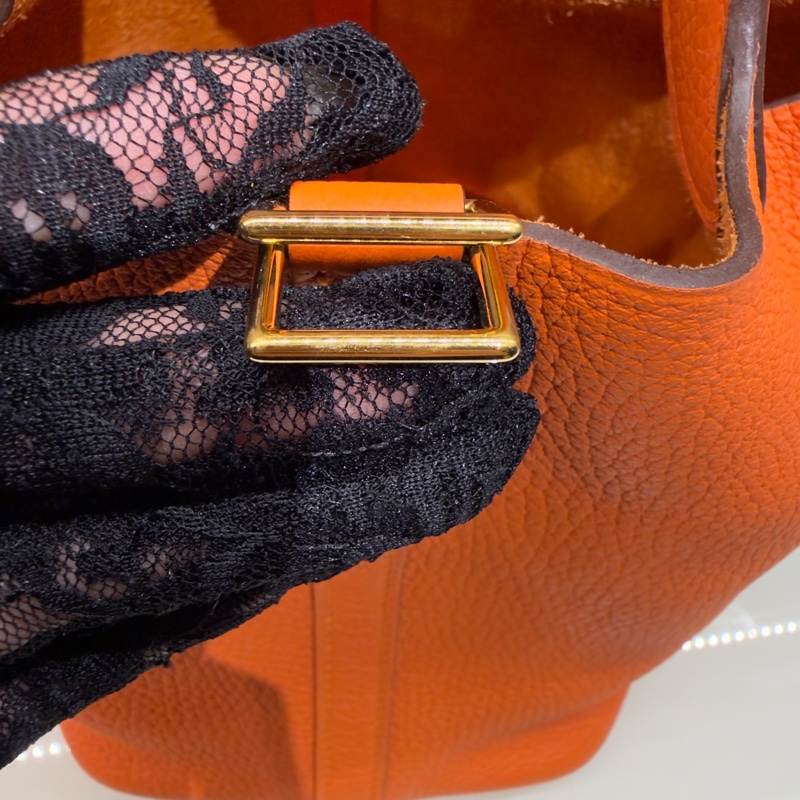 Hermes 98新閒置品 Picotin18菜籃子/愛馬仕橘金扣-18