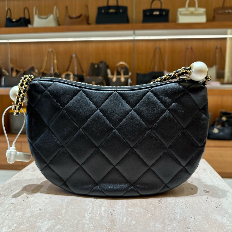 Chanel 24s 珍珠調節月亮包/大號黑金-6