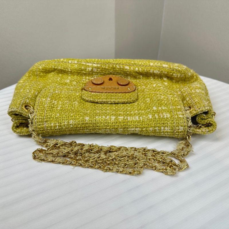 普拉達/Prada Senape Tela Tweed綠色粗花呢鏈條單肩包30x8x15cm-2