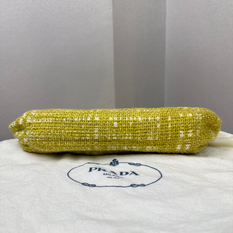 普拉達/Prada Senape Tela Tweed綠色粗花呢鏈條單肩包30x8x15cm-3