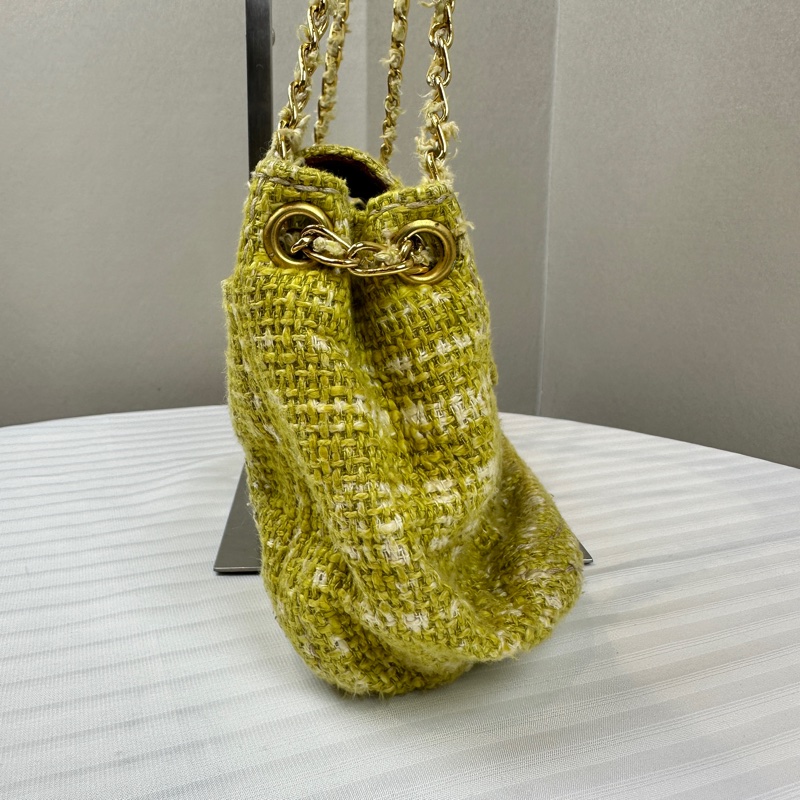 普拉達/Prada Senape Tela Tweed綠色粗花呢鏈條單肩包30x8x15cm-4