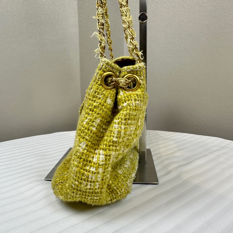 普拉達/Prada Senape Tela Tweed綠色粗花呢鏈條單肩包30x8x15cm-5