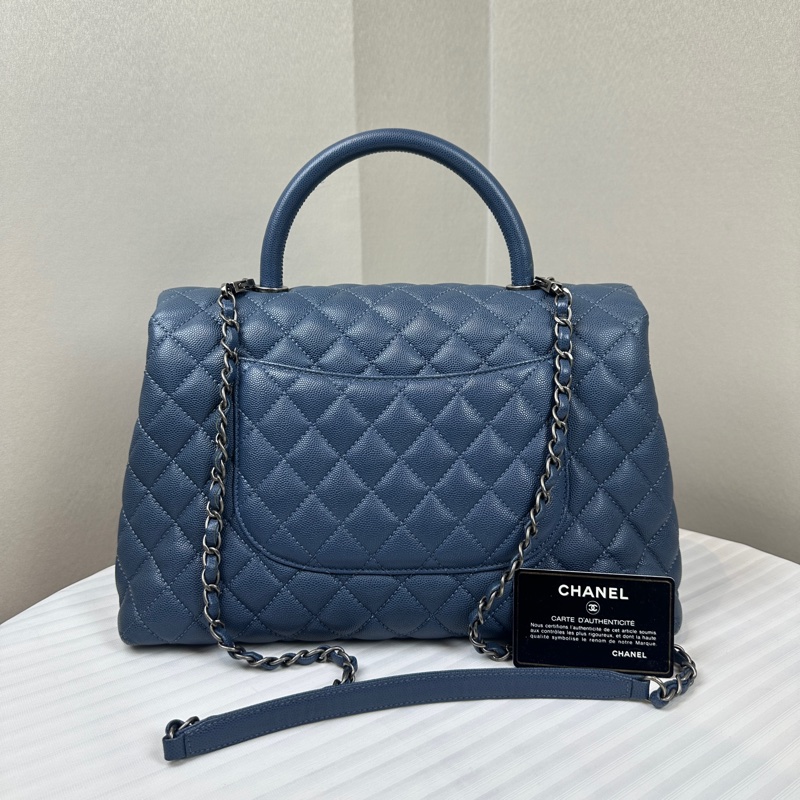 香奈兒/Chanel 大號Coco Handle 藍色魚子醬牛皮手提斜背包33×12x22cm-1