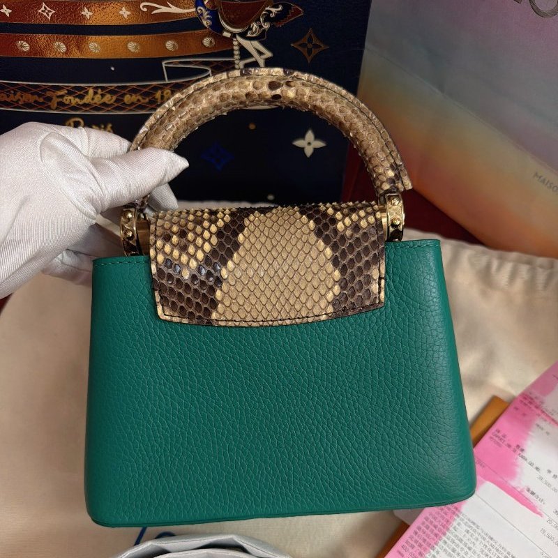 閒置新 路易威登/Louis Vuitton 新款綠色Capucines Mini蛇皮手提包-6