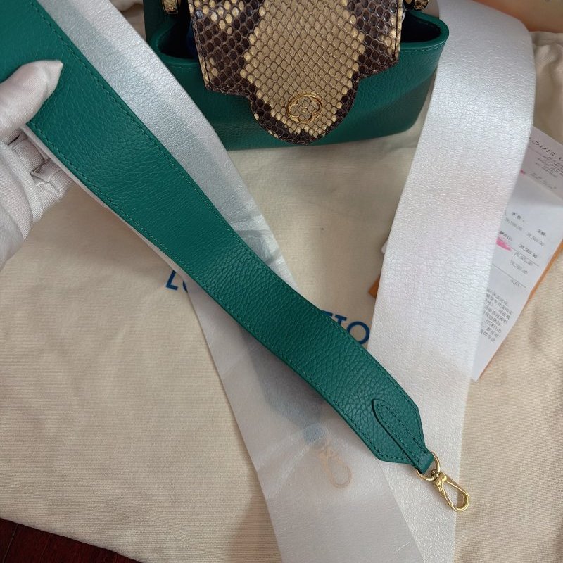 閒置新 路易威登/Louis Vuitton 新款綠色Capucines Mini蛇皮手提包-8